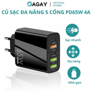 Cục sạc chuyển đổi 5 cổng PD65W 4A có chức năng sạc nhanh, đa cổng 65W tiện dụng