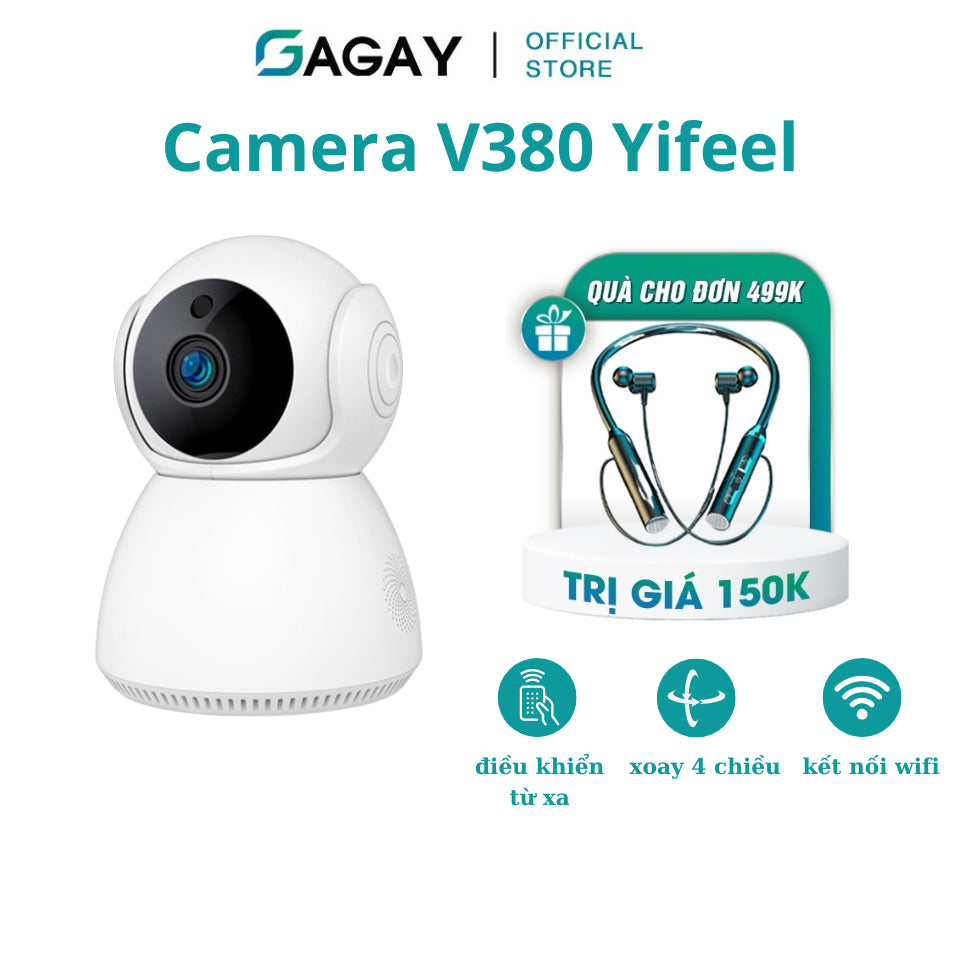 Camera wifi V380 camera gia đình xoay 4 chiều hình ảnh sắc nét