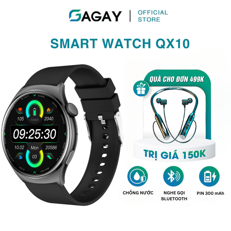 Đồng hồ thông minh QX10 AMOLED, đồng hồ thể thao đa chức năng nghe, gọi, phát nhạc, đo nhịp tim