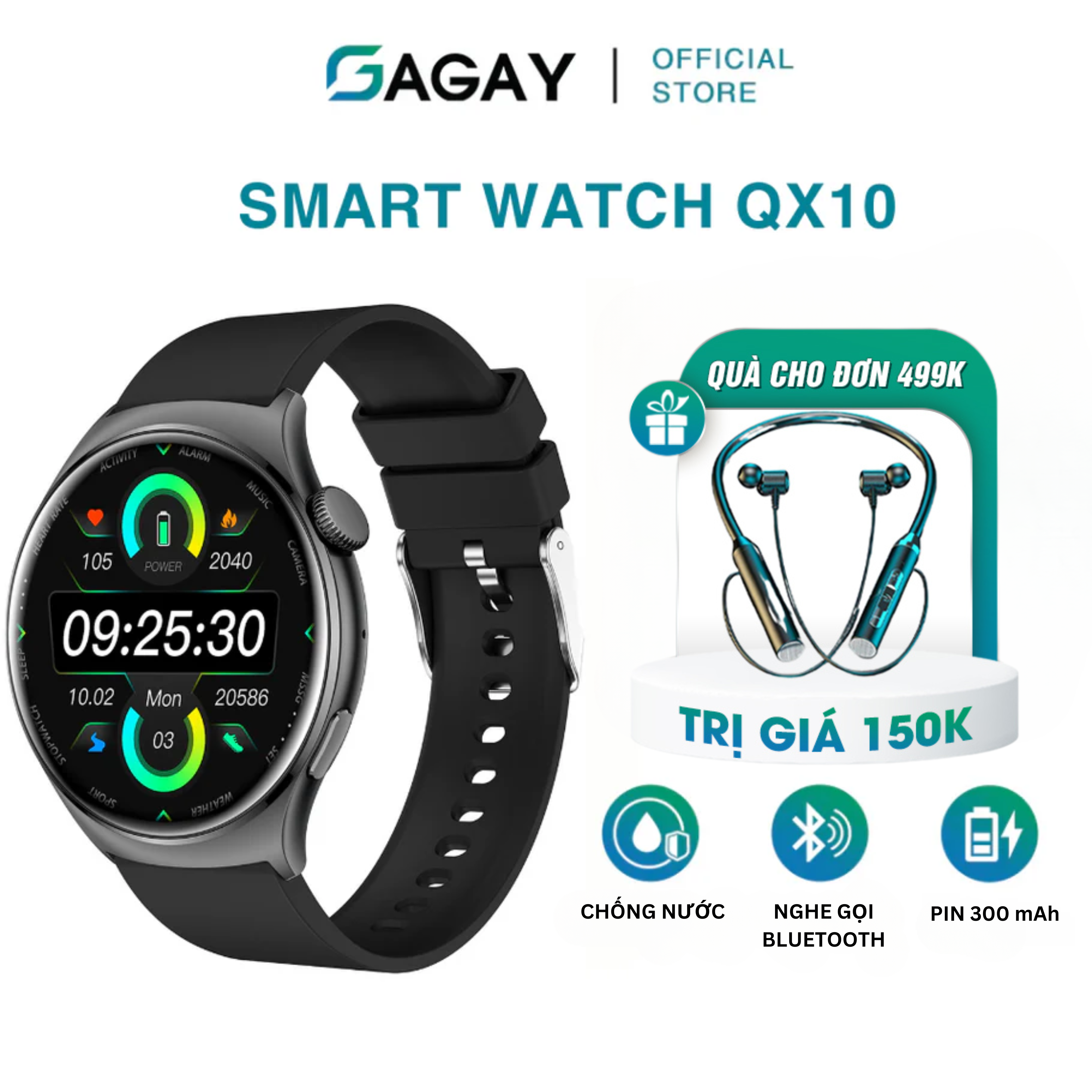 Đồng hồ thông minh QX10 AMOLED, đồng hồ thể thao đa chức năng nghe, gọi, phát nhạc, đo nhịp tim