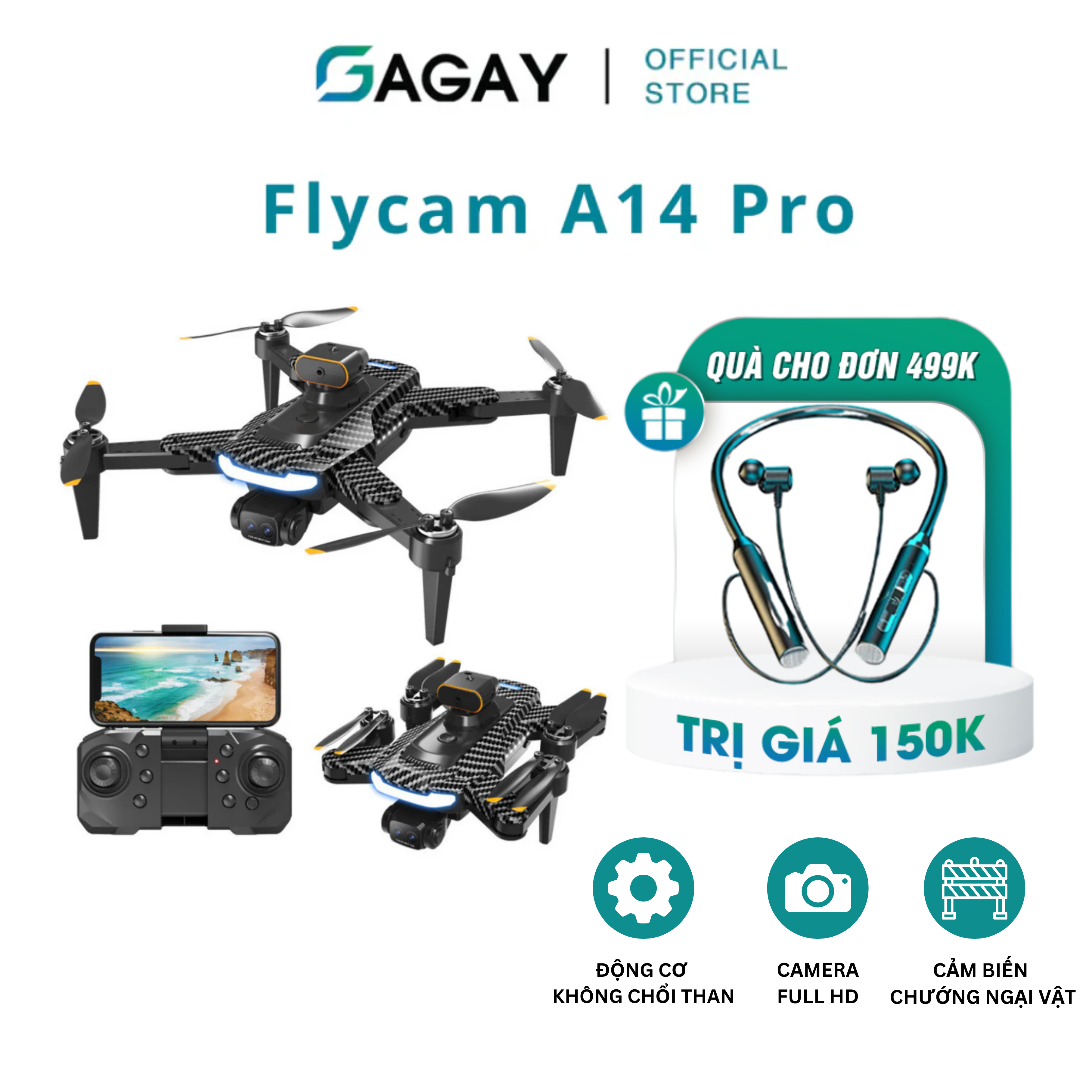 Flycam A14 PRO Giá Rẻ, Flycam mini Không Chổi Than, Có Cảm Biến Bụng
