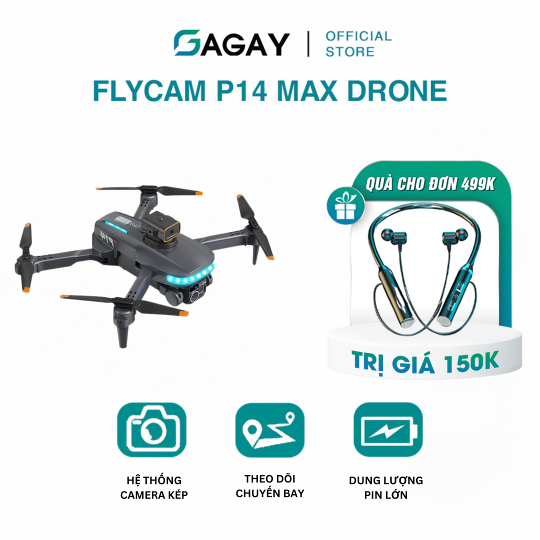 Flycam giá rẻ P14 động cơ chổi than, dung lượng pin lâu, camera góc rộng